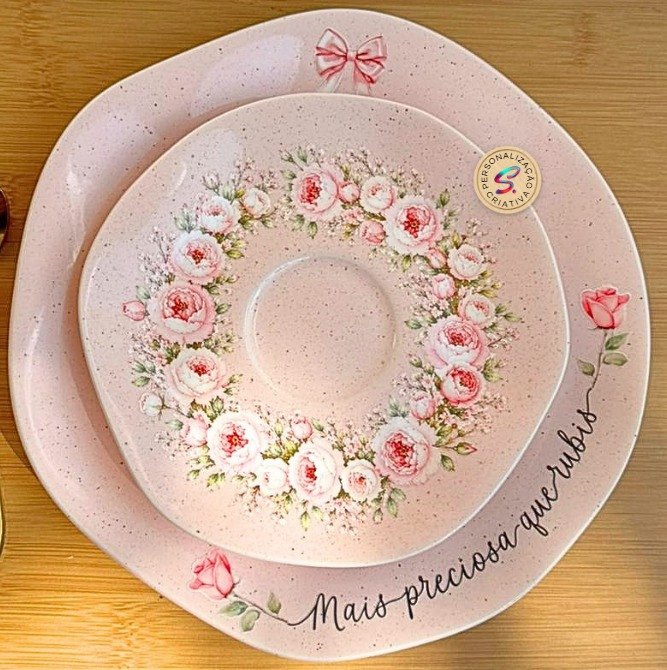 Conjunto completo de louça cristã rosa